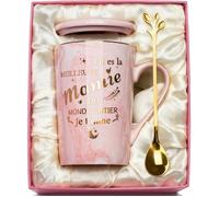 Tasse Personnalisée pour Maman-Mug Céramique Marbré 400ml Rosa avec Cuillère,Boîte Raffinée et Carte-Idée Cadeau Noël Anniversaire