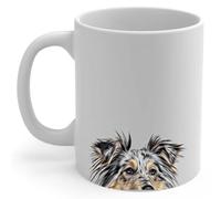 Tasse Petit Dejeuner Berger Des Shetland Bleu Merle Curieux Qui Jette Un Coup D'Œil Dehors Idée Mug En Céramique Minimaliste Mugs À Café Pour Boissons Fête Bureau