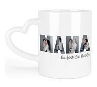 Tasse photo personnalisée pour la fête des mères, cadeau pour maman avec sa propre photo, cadeau de fête des mères, cadeau d'anniversaire (Mama, seulement des photos - Anse en forme de cœur)