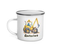 Tasse Pompier Tractopelle Camion Tracteur Personnalisable Prénom Enfant Camion Tracteur Mug Petite Fille Garçon Gobelet Verre Métal Cadeau Noël Acier Déjeuner Incassable Émaillee (Tractopelle)