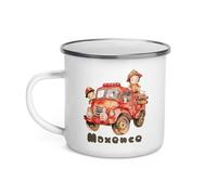 Tasse Pompier Tractopelle Camion Tracteur Personnalisable Prénom Enfant Camion Tracteur Mug Petite Fille Garçon Gobelet Verre Métal Cadeau Noël Acier Déjeuner Incassable Émaillee (Camion de pompier)