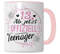 Tasse pour adolescente, idée cadeau, cadeau pour 13 anniversaires, treize filles, blanc et rose,