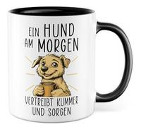 Tasse pour chien avec inscription en allemand - Cadeau Un chien le matin chasse le chagrin et les soucis - Tasse à café 330 ml en céramique - Chiens amoureux des animaux de compagnie maîtres amis