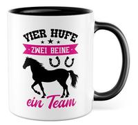 Tasse pour fille de cheval avec inscription en allemand - Cadeau quatre sabots deux jambes une équipe - Tasse à café en céramique 330 ml - Idée cadeau cavalier amateur de chevaux - Cadeau d'écurie