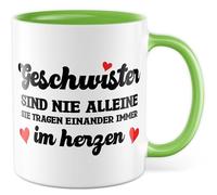 Tasse pour frères et sœurs avec inscription en allemand - Cadeau frères et sœurs ne sont jamais seuls ils portent toujours dans le cœur - Tasse à café 330 ml en céramique - Frère, sœur, famille, amour