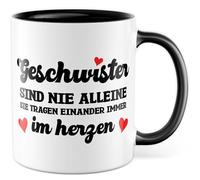 Tasse pour frères et sœurs avec inscription en allemand - Cadeau frères et sœurs ne sont jamais seuls ils portent toujours dans le cœur - Tasse à café 330 ml en céramique - Frère, sœur, famille, amour