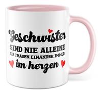 Tasse pour frères et sœurs avec inscription en allemand - Cadeau frères et sœurs ne sont jamais seuls ils portent toujours dans le cœur - Tasse à café 330 ml en céramique - Frère, sœur, famille, amour