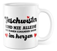 Tasse pour frères et sœurs avec inscription en allemand - Cadeau frères et sœurs ne sont jamais seuls ils portent toujours dans le cœur - Tasse à café 330 ml en céramique - Frère, sœur, famille, amour