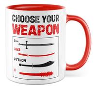 Tasse programmeur avec inscription en allemand - Cadeau Choose your weapon C++ Java Python C - Tasse à café 330 ml en céramique - Informatique IT Nerd Technik collègue ami