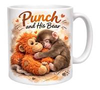 Tasse Punch And His Bear, Adorable Singe Avec Design de Teddy Orang-Outan, Mug en Céramique de 11 Oz, Cadeau Original Pour Les Amoureux Des Animaux, Pour Hommes Et Femmes, Usage Bureau Et Maison