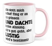 Tasse religion avec inscription en allemand - Cadeau Als Gott mich schuf, il a commencé à sourire et pensé : aucune idée si ça va bien ! - Tasse à café 330 ml en céramique - Tasse à café humoristique