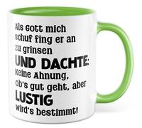 Tasse religion avec inscription en allemand - Cadeau Als Gott mich schuf, il a commencé à sourire et pensé : aucune idée si ça va bien ! - Tasse à café 330 ml en céramique - Tasse à café humoristique