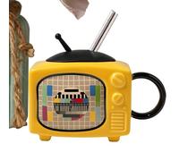 Tasse rétro en céramique en forme de télévision, tasse à thé avec couvercle et paille, tasse à thé 450 ml, tasse de voyage en céramique, tasse à café chaud avec couvercle, tasse à café rétro, tasse TV