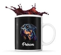 Tasse Rottweiler Style Pop Prénom Nom Personnalisable | Mug Café Thé Idée Cadeau Personnalisé Homme Femme Original pour propriétaire de chien