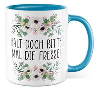Tasse sarcasme avec inscription en allemand « Geschenk Halt doch bitte mal die Fresse! » Tasse à café 330 ml en céramique - Humour Ironie Dark Humour