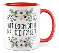 Tasse sarcasme avec inscription en allemand « Geschenk Halt doch bitte mal die Fresse! » Tasse à café 330 ml en céramique - Humour Ironie Dark Humour