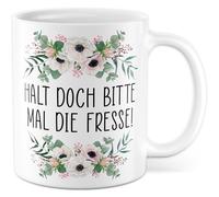 Tasse sarcasme avec inscription en allemand « Geschenk Halt doch bitte mal die Fresse! » Tasse à café 330 ml en céramique - Humour Ironie Dark Humour