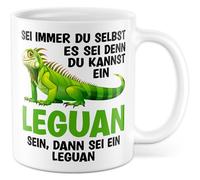 Tasse sarcasme avec inscription en allemand « Geschenk Sei immer du selbst, es sei denn du kannst ein Leguane sein, dann sei ein iguane » - Tasse à café 330 ml en céramique - Iguane Animal collègue