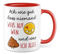 Tasse sarcasme cadeau Ach wie gut, dass niemand weiß auf wen und was ich alles, tasse à café ironie humour bureau travail équipe plaisir idée cadeau meme drôle ami petite amie tasse à café