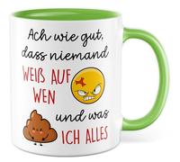 Tasse sarcasme cadeau Ach wie gut, dass niemand weiß auf wen und was ich alles, tasse à café ironie humour bureau travail équipe plaisir idée cadeau meme drôle ami petite amie tasse à café