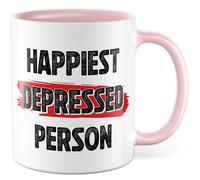 Tasse sarcasme cadeau happiest depressed person, tasse à café meme humour travail bureau collègue idée cadeau dépression blague drôle tasse à café