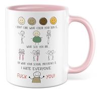 Tasse Sarcasme Cadeau I don't care what color your skin is... I hate everyone, tasse à café humour queer Dark humour LGBTQ Provocation Déclaration Idée Cadeau collègue Bureau Tasse à café
