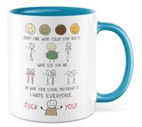 Tasse Sarcasme Cadeau I don't care what color your skin is... I hate everyone, tasse à café humour queer Dark humour LGBTQ Provocation Déclaration Idée Cadeau collègue Bureau Tasse à café