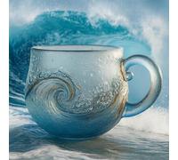 Tasse Sea Glass Wave, Tasse En Verre Soufflé À La Main De 35 Cl, Tasse À Thé, Tasse À Café, Cadeau De Noël Pour Les Amoureux De L'océan, Thème Artistique Texturé Sur Le Thème De La Plage (3 pièces)
