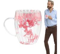 Tasse séchée - Tasse à café transparente à double paroi de 300 ml avec motif floral, vaisselle inspirée de la nature | Tasse à fleurs alternative pour un rafraîchissement quotidien