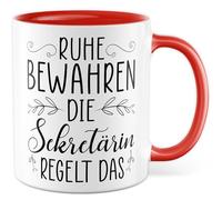 Tasse secrétaire avec inscription en allemand « Geschenk Ruhe bewahren die Secrétaire regelt das » - Tasse à café 330 ml en céramique - Pour travail de bureau, travail