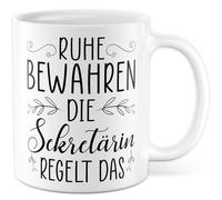 Tasse secrétaire avec inscription en allemand « Geschenk Ruhe bewahren die Secrétaire regelt das » - Tasse à café 330 ml en céramique - Pour travail de bureau, travail