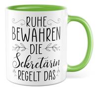 Tasse secrétaire avec inscription en allemand « Geschenk Ruhe bewahren die Secrétaire regelt das » - Tasse à café 330 ml en céramique - Pour travail de bureau, travail