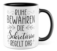 Tasse secrétaire avec inscription en allemand « Geschenk Ruhe bewahren die Secrétaire regelt das » - Tasse à café 330 ml en céramique - Pour travail de bureau, travail