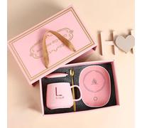 Tasse Set cadeau Rose Tasse à café avec cuillère Set de tasses Tasse à thé Support moderne Bureau Idée cadeau élégante