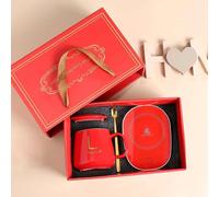 Tasse Set cadeau Rouge Tasse à café avec cuillère Cadeau Tasse à thé Set avec soucoupe Moderne Bureau Bureau Idée cadeau Stylé