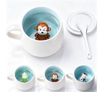 Tasse Singe 3D En Céramique - Tasse à Café Avec Couvercle Et Cuillère, Figurine Animale Mignonne - Cadeau Pour Enfants Et Amateurs De Thé