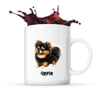 Tasse Spitz Allemand style Cartoon Prénom Nom Personnalisable | Mug Café Thé Idée Cadeau Personnalisé Homme Femme Original pour propriétaire de chien