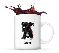 Tasse Staffordshire Bull Terrier style Cartoon Prénom Nom Personnalisable | Mug Café Thé Idée Cadeau Personnalisé Homme Femme Original pour propriétaire de chien