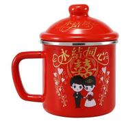 Tasse Tasse À Café Tasse À Eau Tasse En Émail Rouge De 650 Ml Avec Bordure En Acier Inoxydable Émaillée Rouge Avec Couvercle Tasse Tasse En Émail De Fête Tasse Cadeau Spécial De Mariage, Rouge, 650