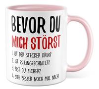 Tasse technique avec inscription en allemand - Cadeau avant de me déranger 1. Est-ce que la prise est à l'intérieur ? - Tasse à café 330 ml en céramique - Informaticien Technicien IT Nerd Technicien
