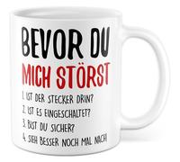 Tasse technique avec inscription en allemand - Cadeau avant de me déranger 1. Est-ce que la prise est à l'intérieur ? - Tasse à café 330 ml en céramique - Informaticien Technicien IT Nerd Technicien