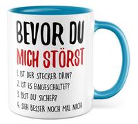 Tasse technique avec inscription en allemand - Cadeau avant de me déranger 1. Est-ce que la prise est à l'intérieur ? - Tasse à café 330 ml en céramique - Informaticien Technicien IT Nerd Technicien