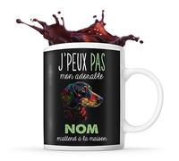 Tasse Teckel Adorable m'attend à la maison Prénom Nom Personnalisable | Mug Café Thé Idée Cadeau Personnalisé Homme Femme Original pour propriétaire de chien