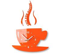Tasse temps pour café moderne de cuisine - Horloge murale 3 D - Décoration murale (orange)