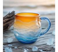 Tasse texturée en verre de mer avec poignée, motif vague de l'océan, tasse à café inspirée des océans avec poignée, tasse à café inspirée des océans, cadeau pour les amateurs de l'océan (01)