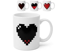 Tasse Thermographique Coeur de Pixel | Un joli mug dont le coeur se colore en rouge à la chaleur. Parfait comme cadeau mignon et amusant pour gamer ou gameuse.