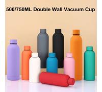Tasse thermos à petite bouche, bouteille en acier inoxydable pour l'extérieur, bouilloire de sport de peinture en caoutchouc, double tasse à eau épaissie, 500 ml, 750ml Yellow
