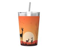 Tasse thermos en paille conique imprimée trois cerfs au coucher du soleil, tasse isotherme en paille, parfaite pour une utilisation en salle de sport ou à emporter avec vous
