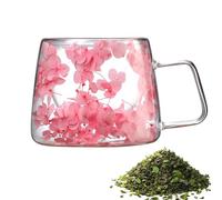 Tasse Transparente à Double Paroi Isotherme - 200 ml, Printanière Avec Fleurs Séchées | Pour Café, Thé, Jus de Fruits