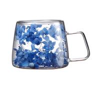 Tasse transparente avec fleurs - 200 ml Tasse en verre à fleurs séchées - Tasse à café - Tasses à café printanier - Tasse à fleurs sèches avec poignée - Double paroi d'isolation pour café, thé, jus